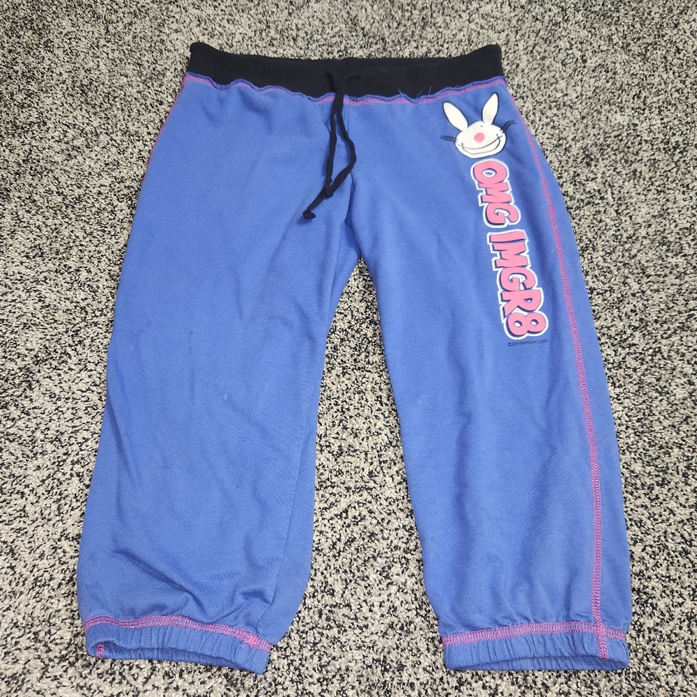 Y2k 90's 2000s Happy bunny, jim benton Capri/ Pajama Bottom Pants,‎ Junior M 7/9